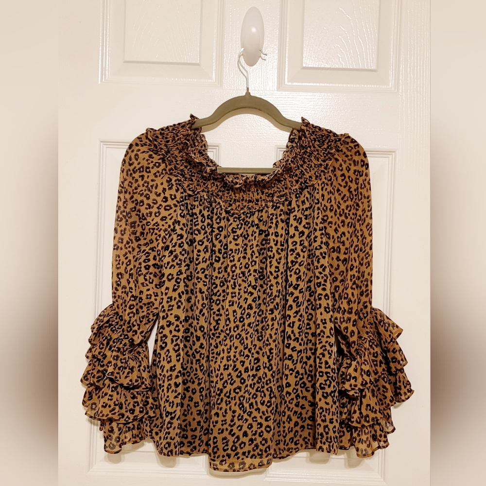 Leopard Ruffle Boho Blouse - Picture 2 of 7